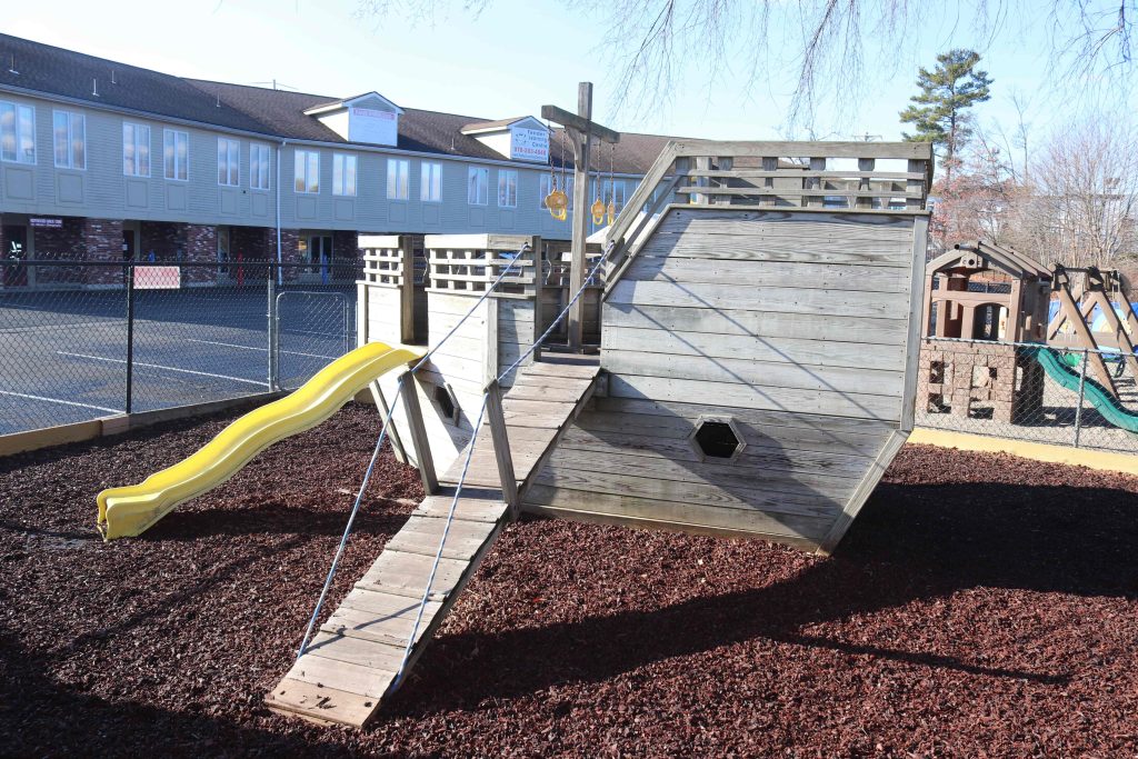 Wilmington TLC ship playground, large wooden ship with ramp and slide