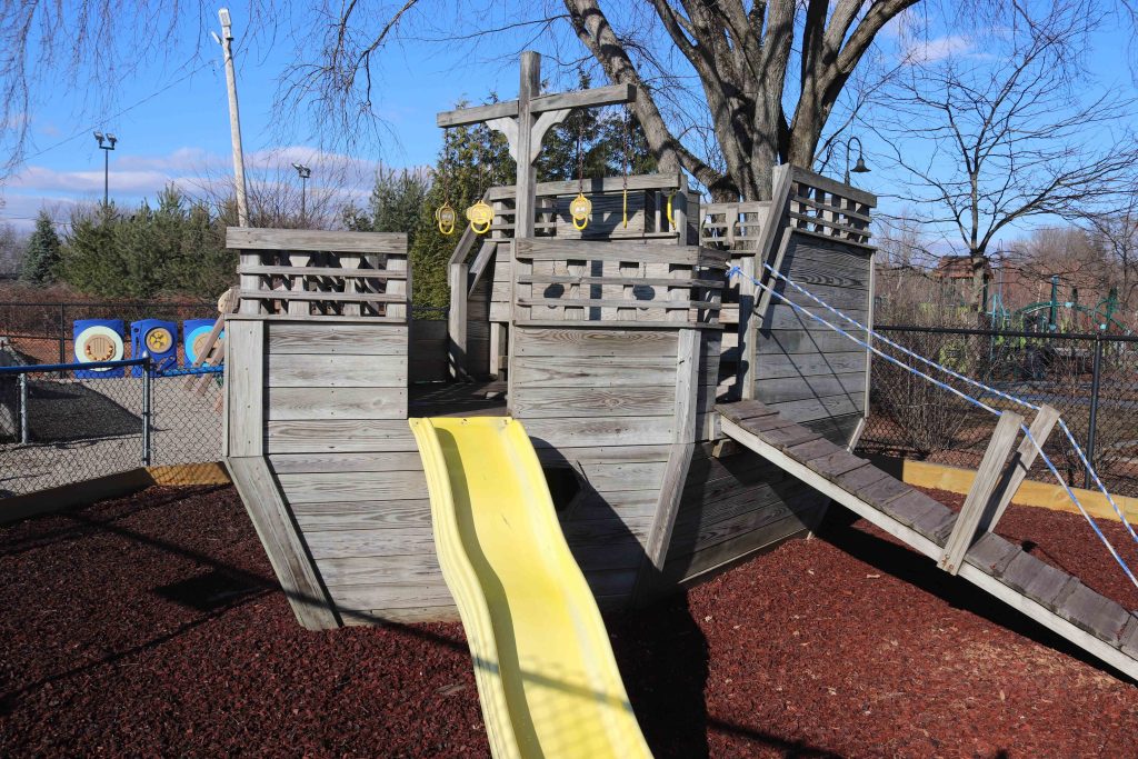 Wilmington TLC ship playground, large wooden ship with ramp and slide